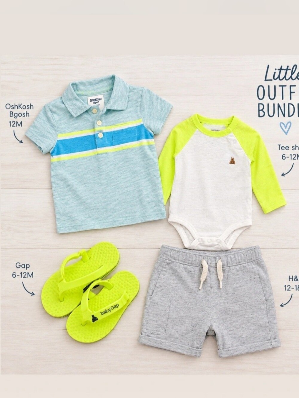 GAP Bundle Boys Light Blue Polo with Blue and Neon Yellow Stripes Sz 6-18M